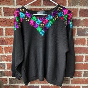 Vintage Colorful Sequin Sweater Size Large